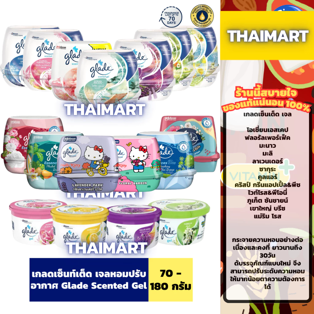 (1ชิ้น) เกลดเซ็นท์เต็ด เจลหอมปรับอากาศ 180กรัม Glade Scented Gel 180g