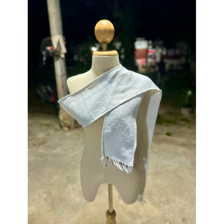 สไบสีขาวปฏิบัติธรรม ลายลูกแก้ว ขนาด 15x200 ซม. ผ้าฝ้ายทอมือ