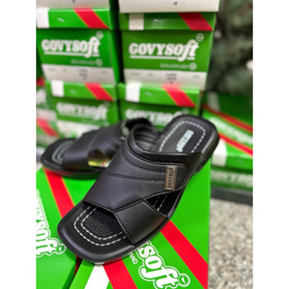 รองเท้าแตะผู้ชาย แบรนด์ Govy Soft รุ่น 2050 หนัง PU สี ดำ,น้…