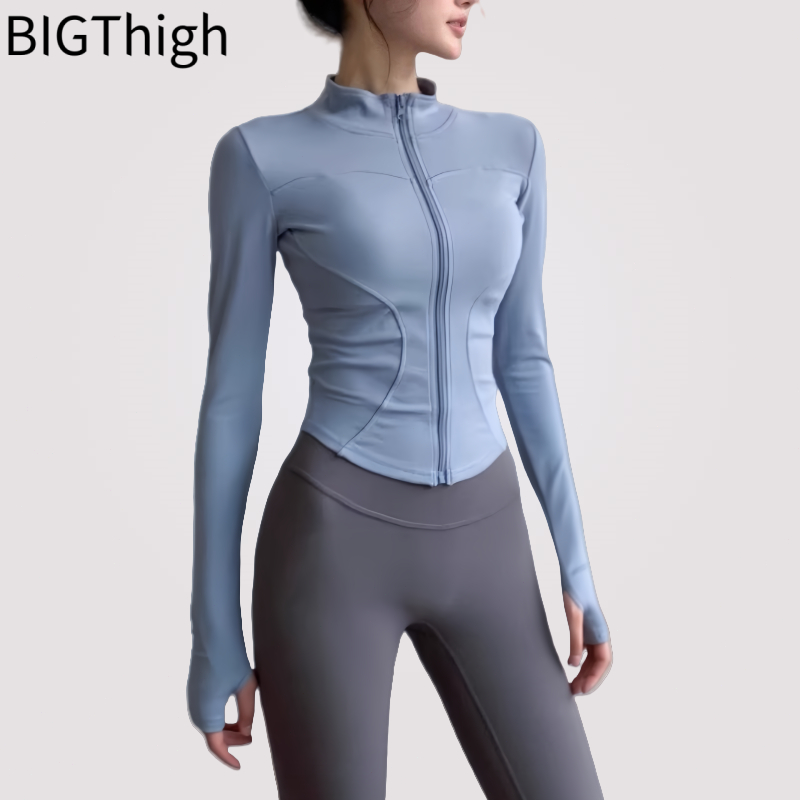 Big Thigh เสื้อกั๊กออกกำลังกาย ดีไซน์เพรียวบาง สำหรับโยคะ วิ่ง ฟิตเนส และขี่จักรยาน แขนยาว