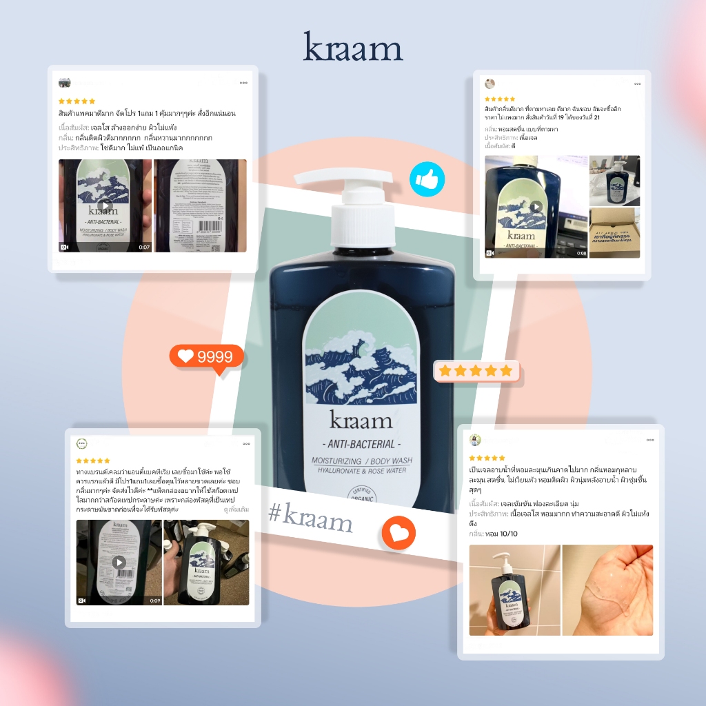 Kraam Anti-Bacterial Moisturizing Body Wash (Hyaluronate & Rose Water) 450ml. ราคา ถูกที่สุด ดีลบีเคเค แกลเลอรีภาพที่ 8