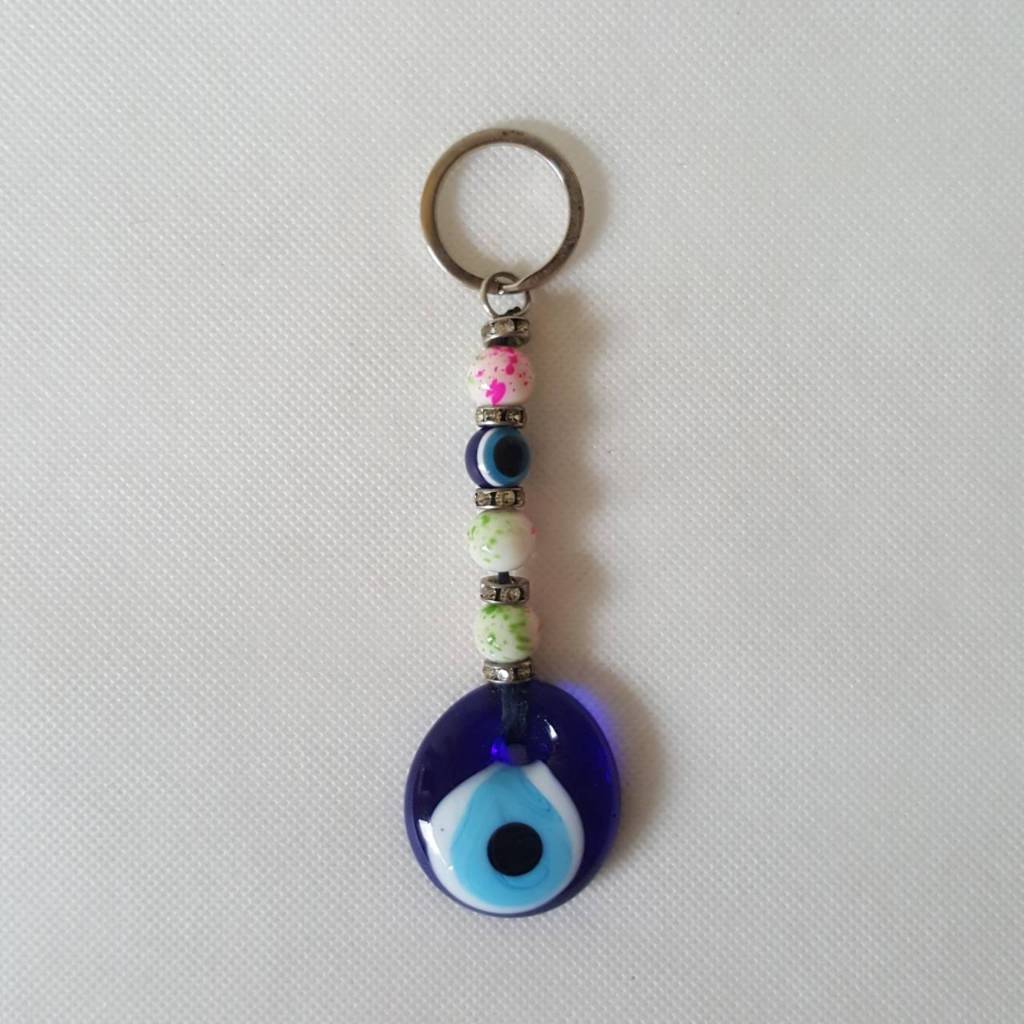 พวงกุญแจ Evil Eye งานศิลปะจากตุรกี ของนำโชค Vintage Turkish Evil Eye Keychain ของแท้ มือสอง