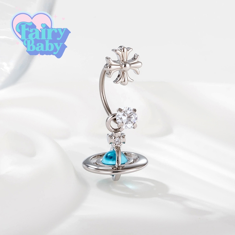 Fairybaby จิว Holy Drop - Blue ( 1 ชิ้น ) แป้นแบน โทนฟ้า ดีไซน์ สวย ไม่ซ้ำใคร จิวตุ้มหู 0.8 ยาว 6 mm (J3-051)