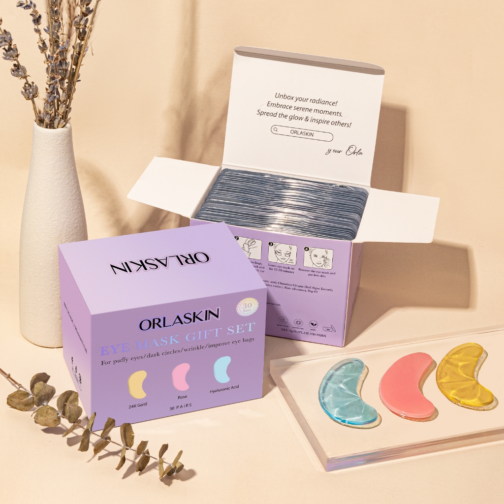 ORLASKIN มาส์กปิดตา3สี 60ชิ้น [24Kทอง+Hyaluronic+กุหลาบ] ลดรอยคล้ำ-ถุงใต้ตา-ริ้วรอย ชุดของขวัญสุดพิเศษ ชุดของขวัญสุดพิเศ
