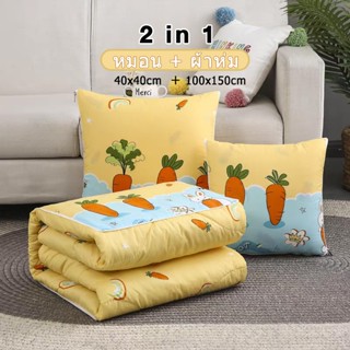 หมอนผ้าห่ม ผ้าห่มพกพา 40*40cm/100*150cm ผ้าห่มหมอน หมอน ใช้ไ…