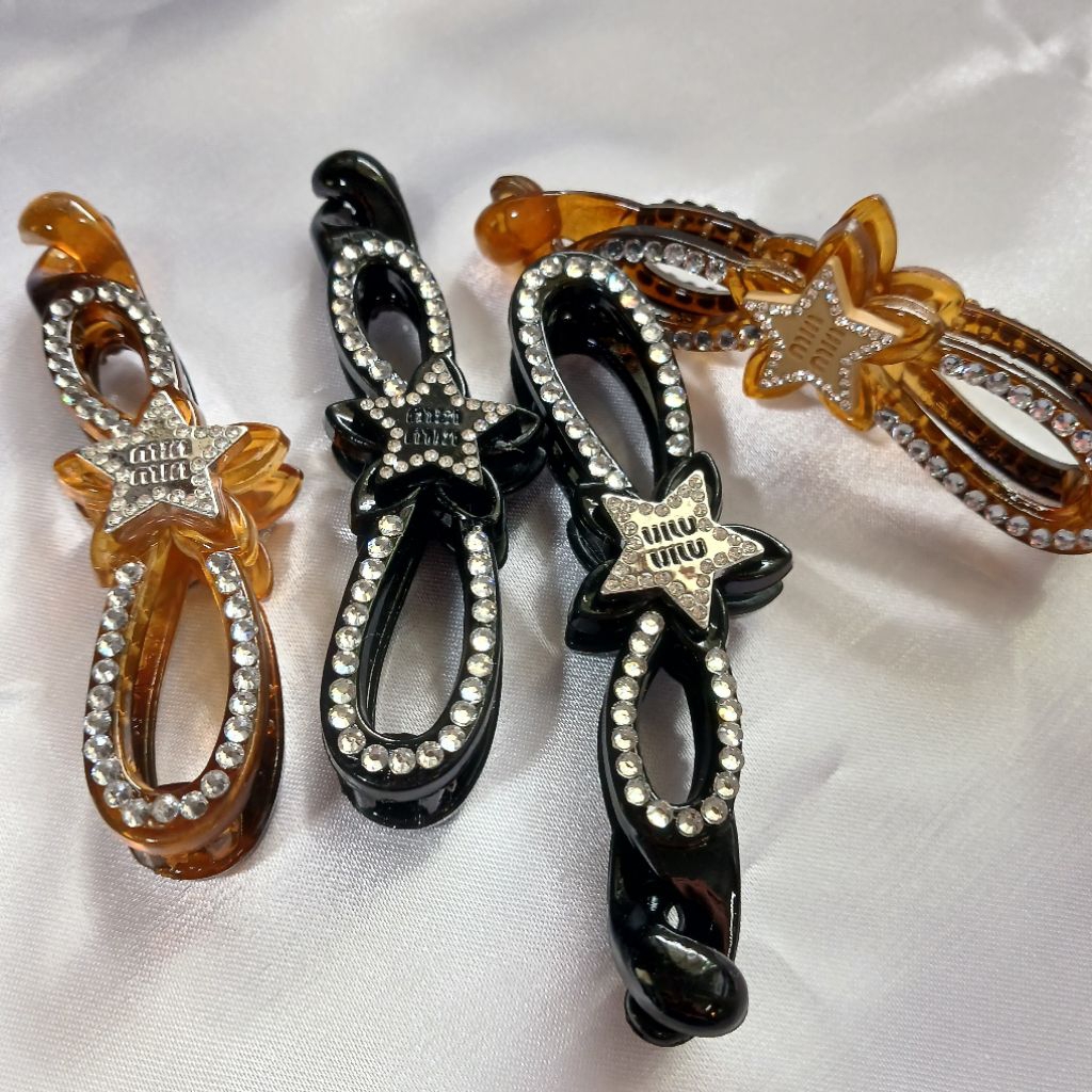 [B057] กิ๊บกล้วยรวบผมลายไดมอนด์สตาร์  กิ๊บขนาด 10 cm สีดำสีชา กิ๊บดอกไม้