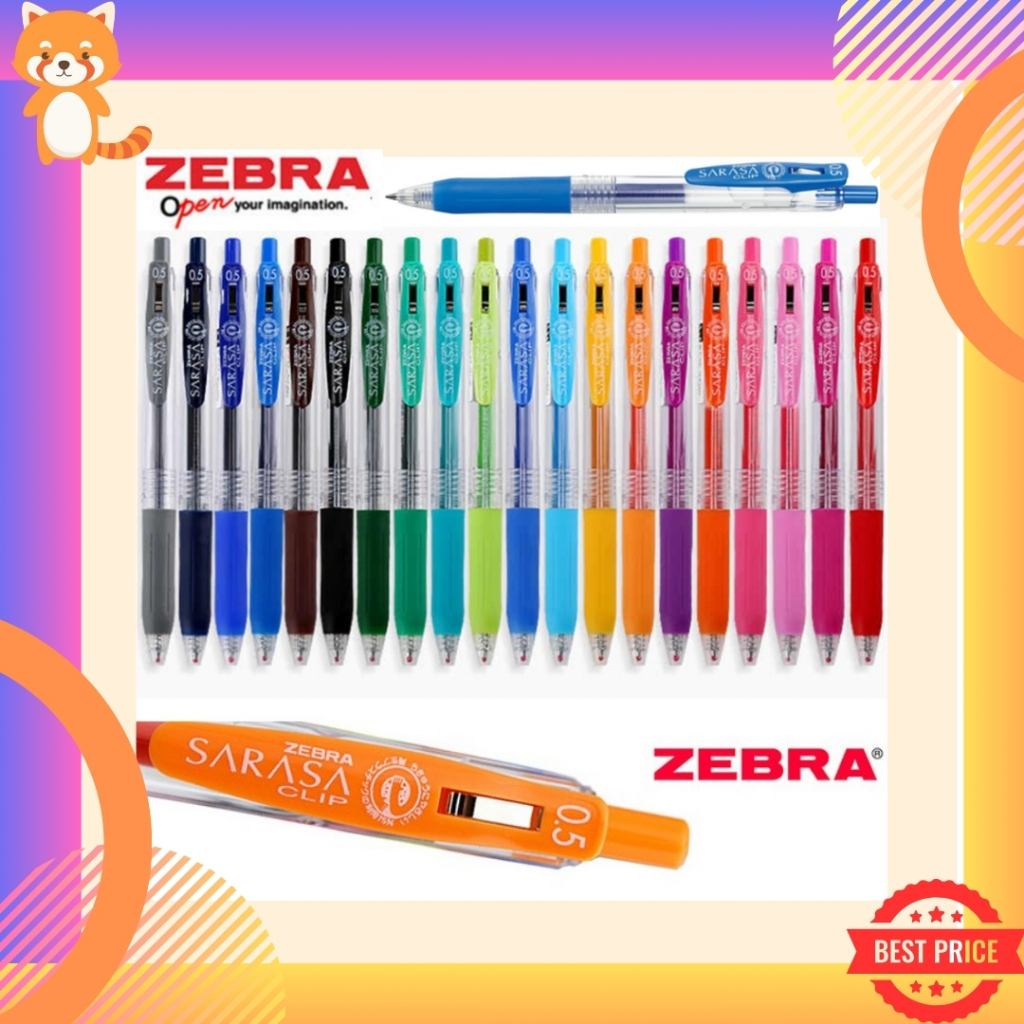 ปากกา Zebra Sarasa Clip ปากาเจล 0.5 MM สีมาตรฐาน มีครบ 20 สี
