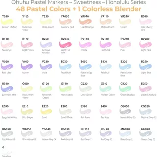 FOLIO ART : ปากกามาร์คเกอร์Ohuhu 48 Pastel Sweetness colors (Honolulu B Series) : 90529(Brush & Fine Tip)