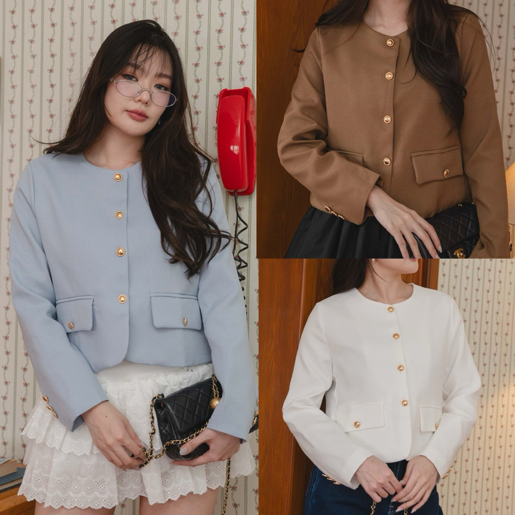 (ดำรอ7วัน) Bailey Blazer- เสื้อคลุมแขนยาว กระเป๋าใช้ได้จริง อก32-46ใส่ได้ ทรงสวย กระดุมทอง มีซับในทั