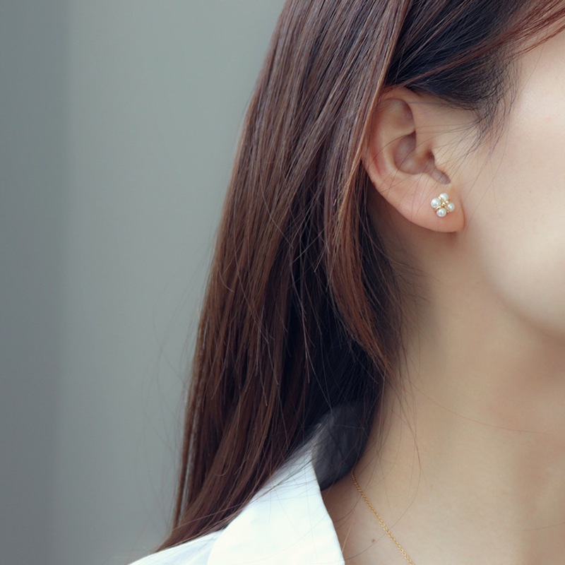 JUJI ต่างหูเสียบ สีทอง มุก เงินแท้ 1คู่ (รหัสS41) - รูปที่ 3