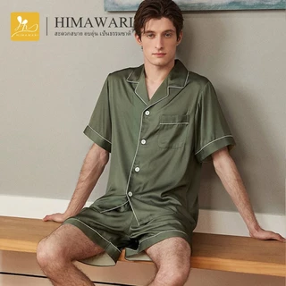 HIMAWARI丨ชุดนอนผ้าซาติน ชุดนอนคู่ ชุดนอน ใส่ได้ทั้งผู้ชายและผู้หญิง ผ้าบางผ้านิ่มใส่สบายมาก