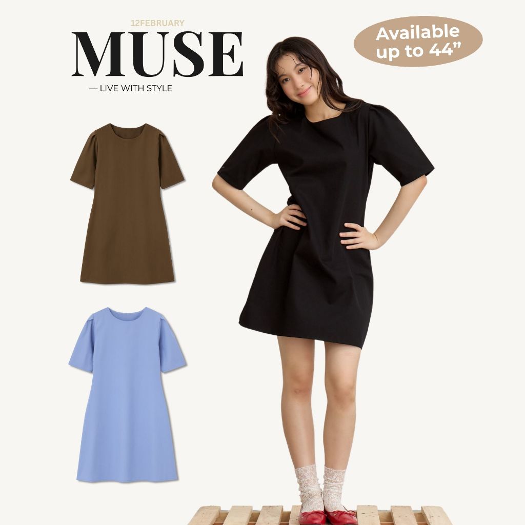 12FEBRUARY | MUSE DRESS เดรสเข้ารูป เอวสับผ้าคอตตอนอยู่ทรงอย่างดี ซิปหลัง