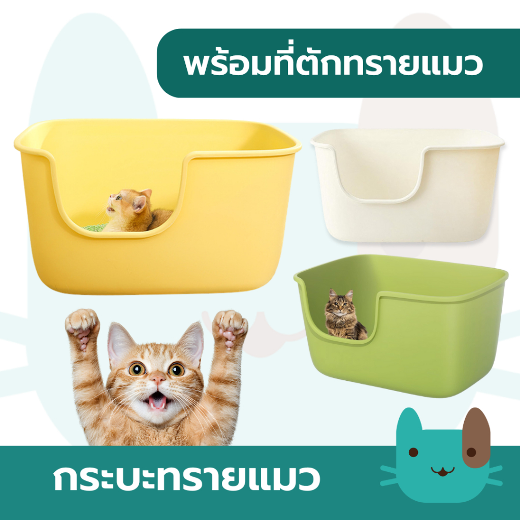 กระบะทรายแมว มินิมอล ที่ตักทรายแถมฟรี! ขนาดใหญ่ป้องกันทรายกระเด็นได้ดี ถาดและกล่องขับถ่าย