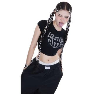 FlexTee เสื้อครอป สกีนเพชรแนบตัว ลามะ ทรงสวยผ้านุ่มมาก