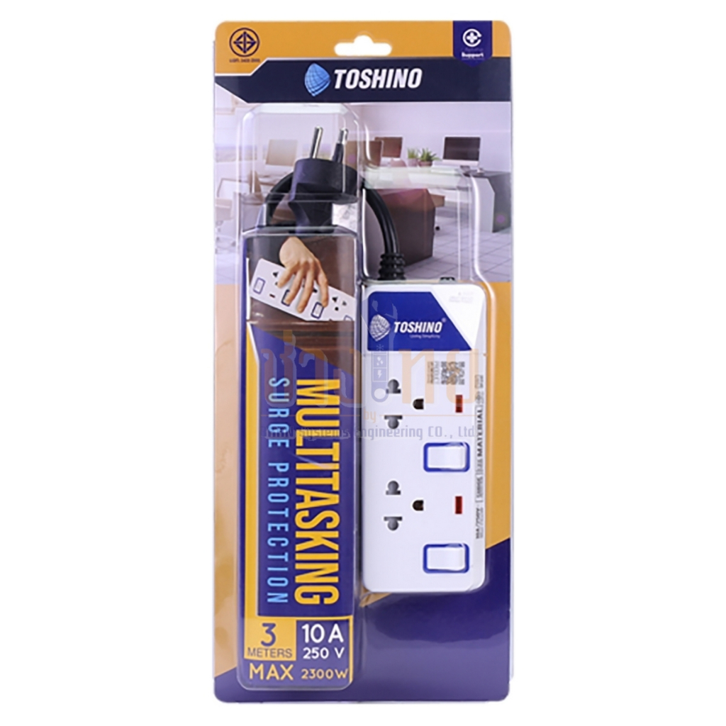 ปลั๊กพ่วง 2 ช่อง 2 สวิตช์ สายไฟยาว 3 เมตร 10 แอมป์ รุ่น ET-912 สาย VCT 3X0.75 S.qm มาตรฐาน มอก. (โตช