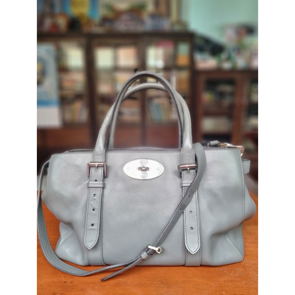 Mulberry Bayswater Double Zip Textured Tote สีเทา