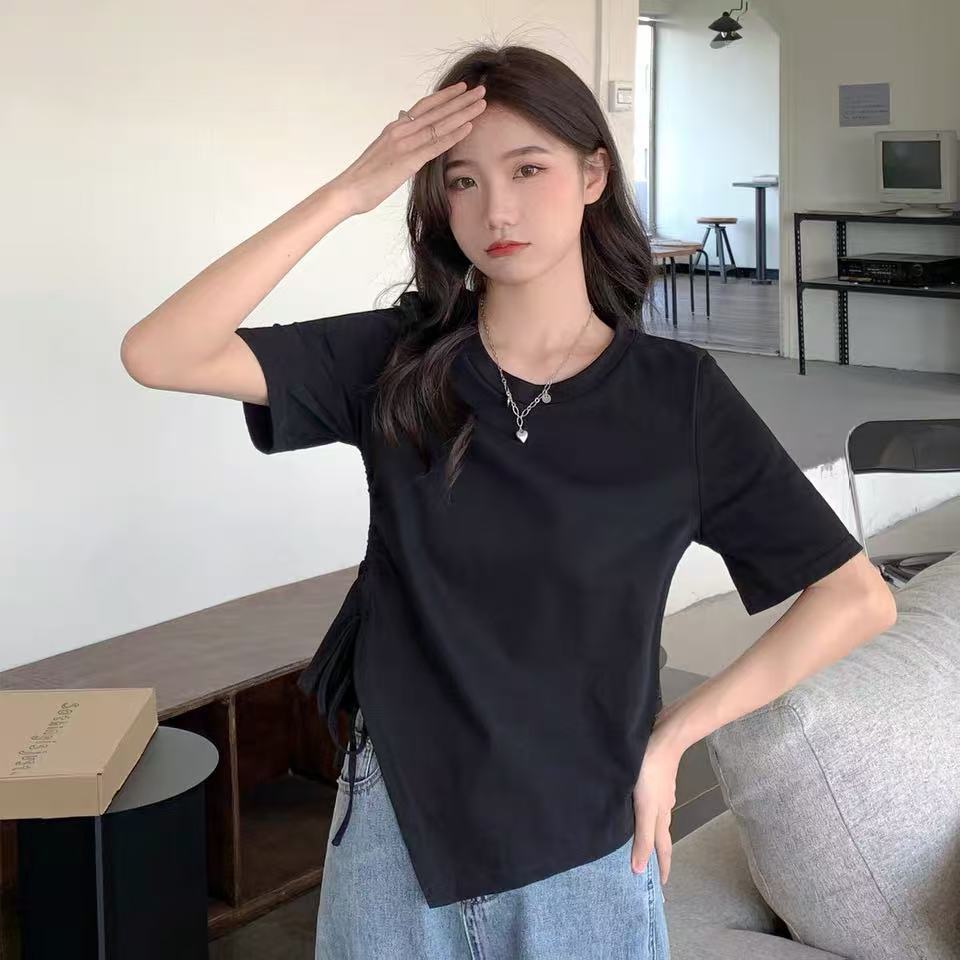 เสื้อสีดํา ออกงาน ทํางาน ไปทะเล เสื้อยาว เกาหลี แฟชั่น น่ารัก เสื้อ oversize ผู้หญิง black top