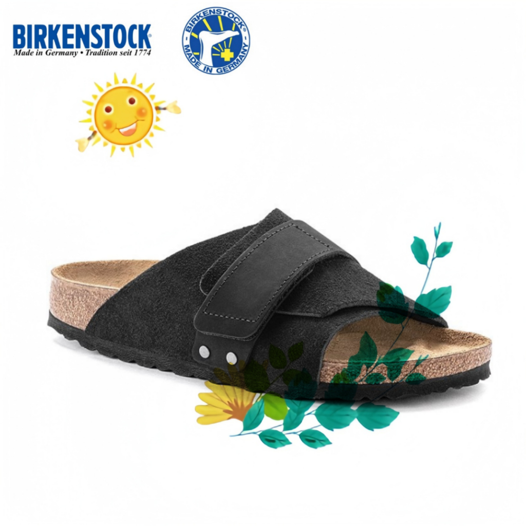 BIRKENSTOCK Kyoto black Velcro slippers สีดำ รองเท้าแตะ ของแท้ 100 %