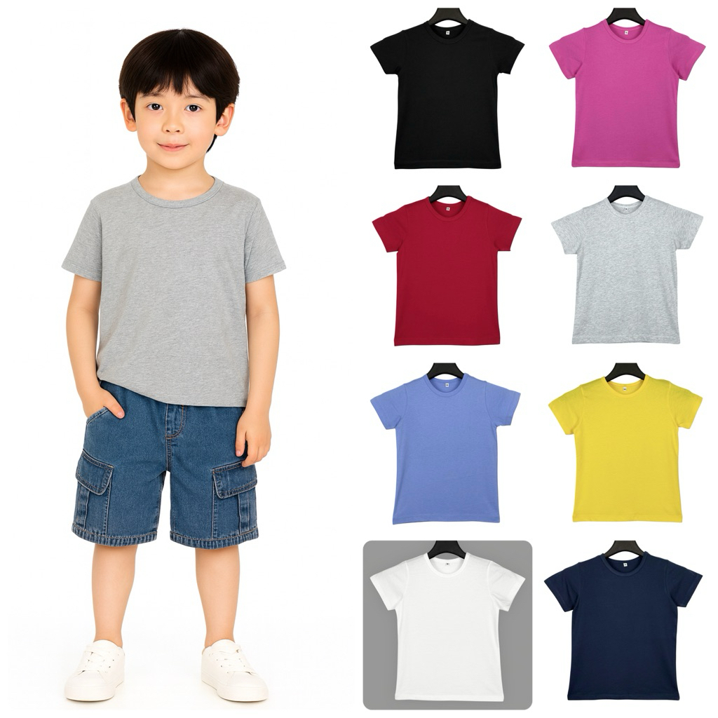 เสื้อคอกลม แขนสั้น เด็กชาย-เด็กหญิง 8 สี อายุ 1-11 ปี ผ้าคอตตอน ผ้าไม่ขึ้นขน Short Sleeve T Shirt Kids unisex