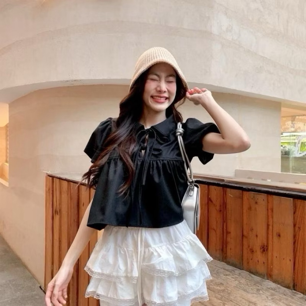 เสื้อลินินคอปกบัวDetailผูกโบว์สบายช่วงอกทรงสวยใส่สบายแมทช์ง่าย♾️ ราคา ถูกที่สุด ดีลบีเคเค แกลเลอรีภาพที่ 4