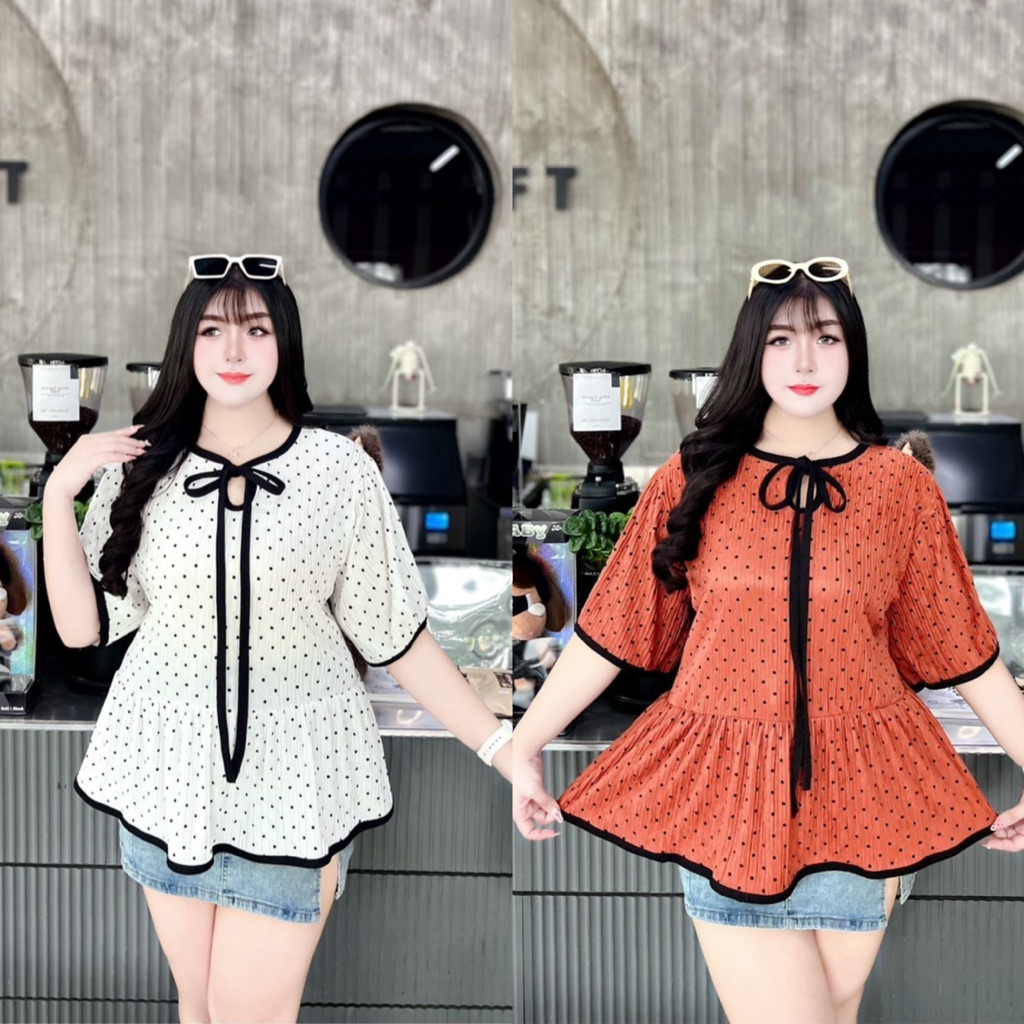 เสื้อลายจุดคนอ้วนอก52ไซส์ใหญ่ใส่สบาย
