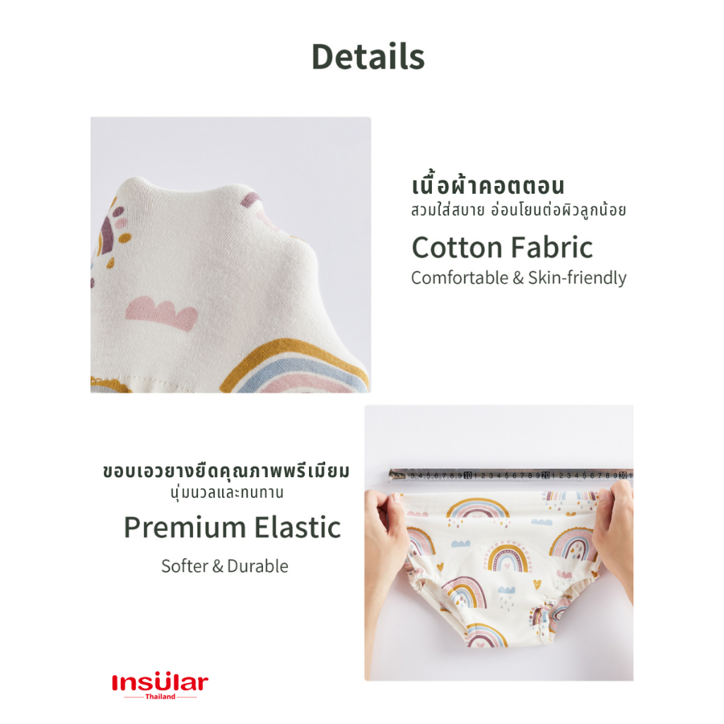 [แพ็ค 3 ชิ้น] อินซูลาร์ กางเกงซับฉี่ สำหรับฝึกเลิกเพิส เด็ก กันน้ำ ซึมซับดีเยี่ยม 6 ชั้น ระบายอากาศดี ไม่รั่วซึม BU - รูปที่ 4