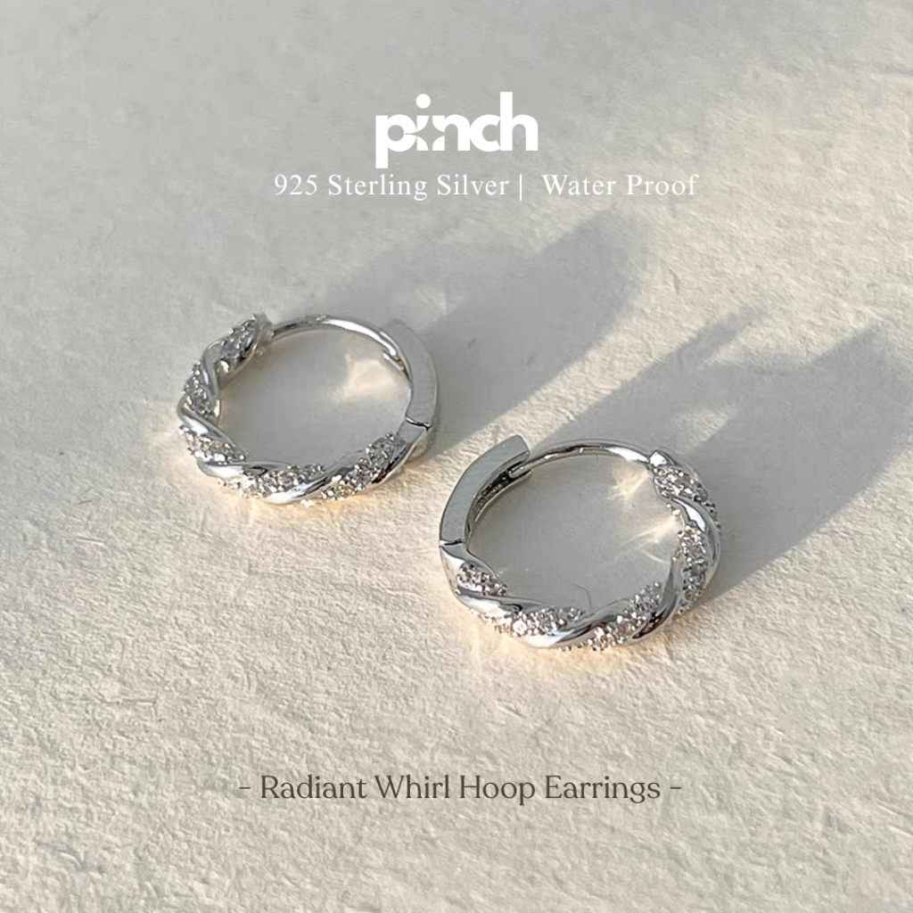 Pinch Radiant Whirl Hoop Earrings ต่างหูห่วงประดับเพชร เงินแท้ silver 925