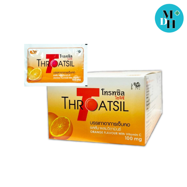 Throatsil  Otc โทรทซิล โอทีซี รสส้ม ผสมวิตามินซี บรรเทาอาการเจ็บคอ  จำนวน 1 กล่อง (บรรจุ 24X8) 12886