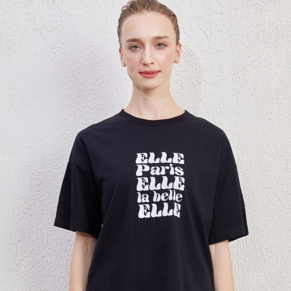 ELLE เสื้อยืด T-SHIRT ผ้า COTTON แขนสั้น ทรง CROP สกรีนลายกราฟฟิค รุ่น W3K702