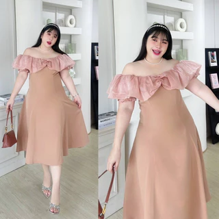 /LN/ เดรสออกงานสาวอวบ มีไซส์อก40-50 ช่วงตัวผ้าบาร์บี้ทรงสวิง ซิปหลัง แต่งระบายผ้าออแกนดี้ ใส่ได้2แบบ #งานหมั้น งานแต่ง