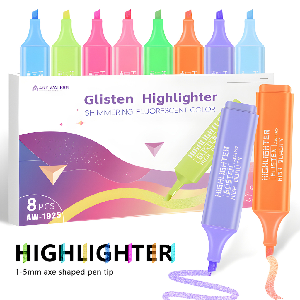 Glisten Highlighter AW-1925 ปากกาไฮไลท์สีชิมเมอร์ สีสวย คุณภาพดี ราคาถูก เครื่องเขียน อุปกรณ์การเรียน [พร้อมส่ง]