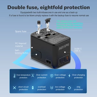MEEGOO หัวแปลงปลั๊กไฟ Universal Travel Adapter แกลเลียมไนไตรด์ พอร์ตUSB 1 ช่อง และพอร์ต Type-C 3 ช่อง AC2500W DC45W 1A3C