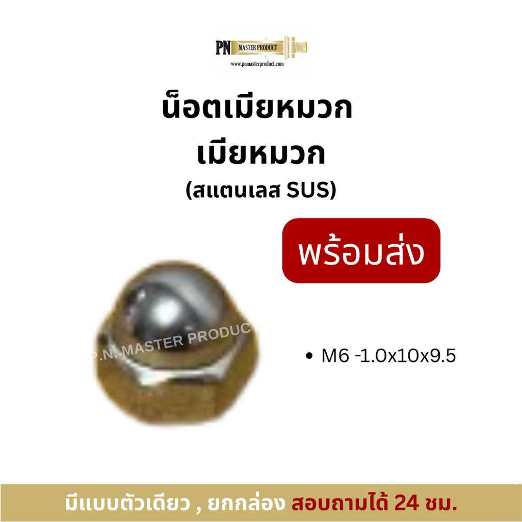 น็อตหมวก เมียหมวก SUS M6 (1.0x10x9.5)