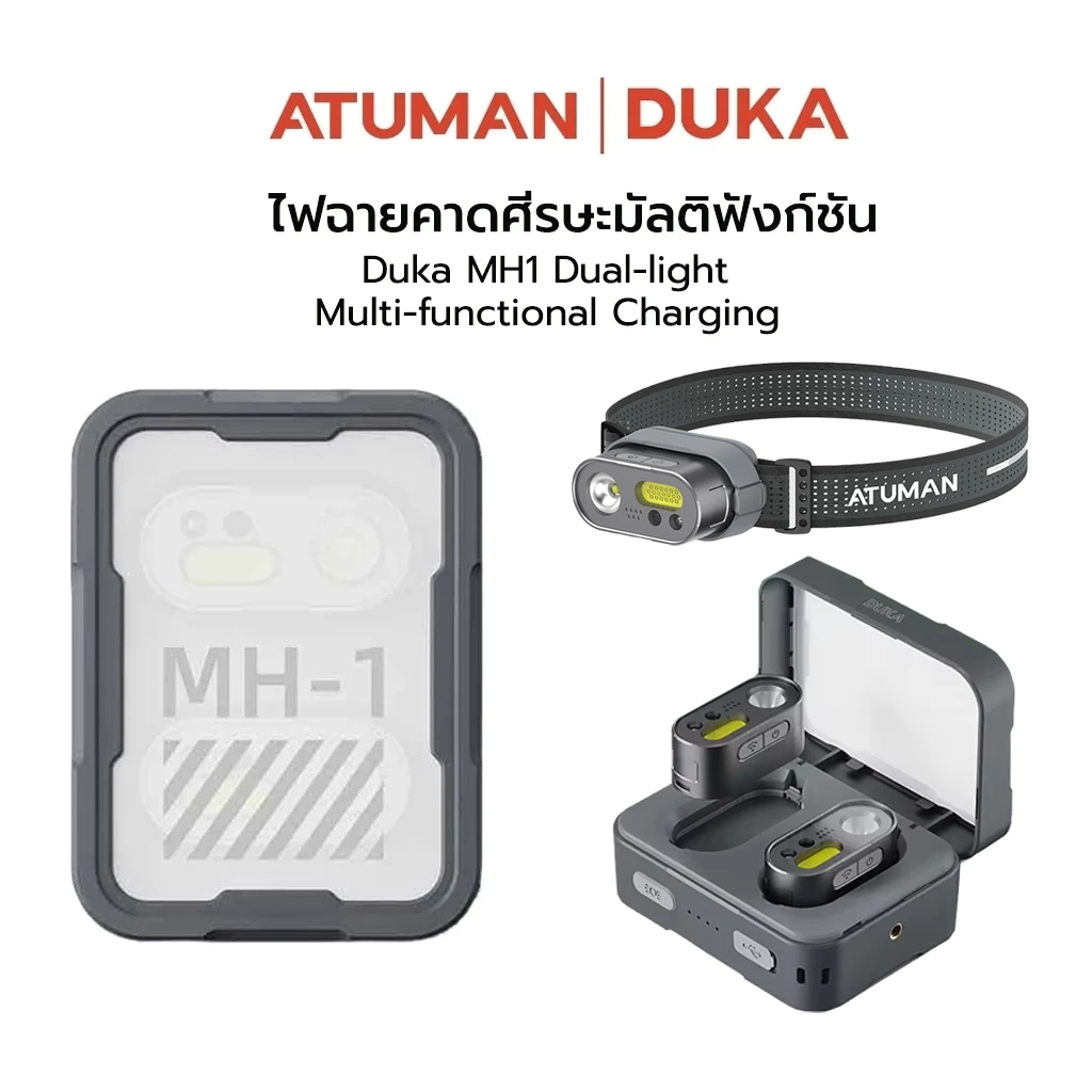 Duka Atuman MH1 ไฟฉายคาดศีรษะ มัลติฟังก์ชัน ไฟLED สำหรับกลางแจ้ง กันน้ำได้ ชาร์จไฟผ่าน USB