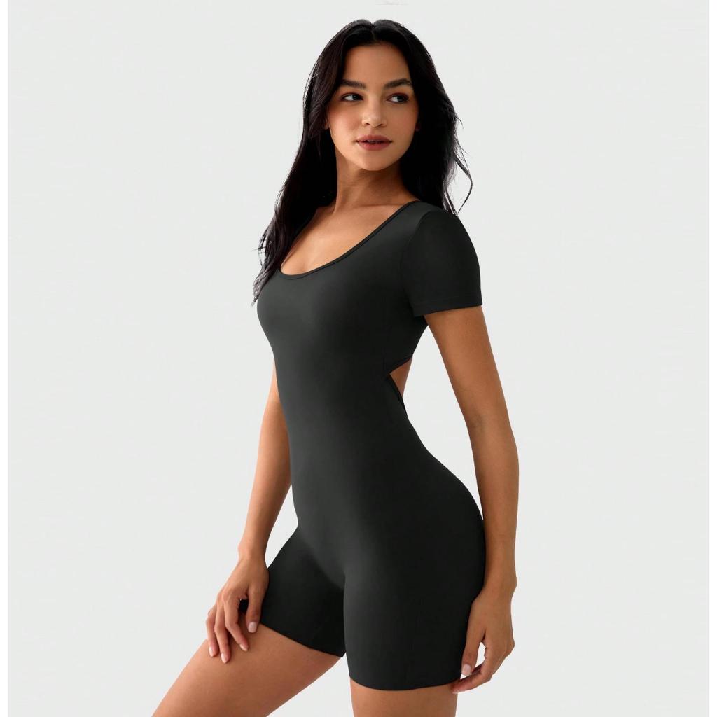 [Hottie Diary] ชุดจั๊มสูทออกกำลังกายแบบวันพีซแขนสั้นเปิดหลังสำหรับผู้หญิง - รูปที่ 2