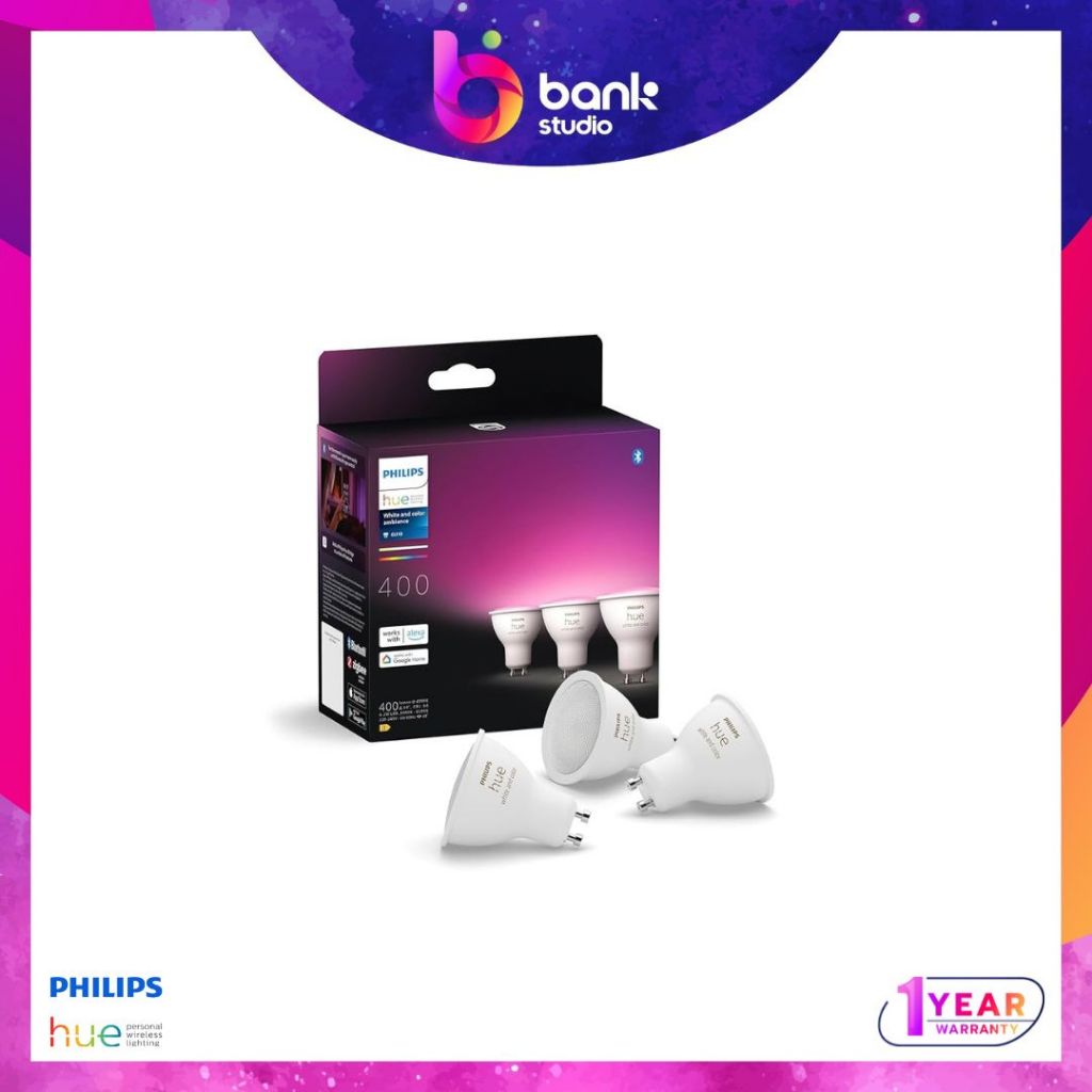 (ประกัน 1ปี) หลอดไฟเปลี่ยนสี Philips Hue Gu10 White and Color Ambiance with Bluetooth 400lm