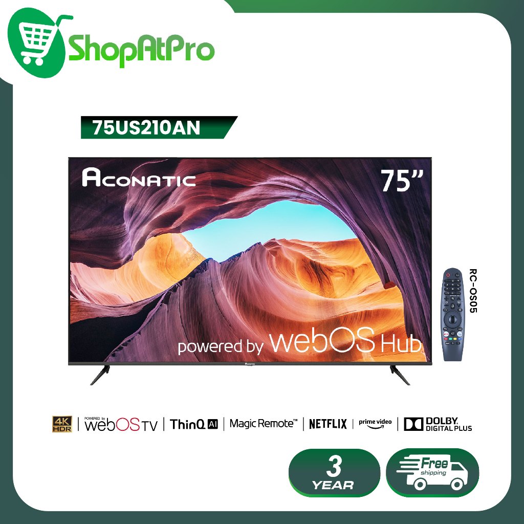 Aconatic ทีวี 75 นิ้ว LED 4K HDR WebOS Hub TV (Wee 2.0) รุ่น 75US210AN Smart TV  ระบบปฏิบัติการ Web 