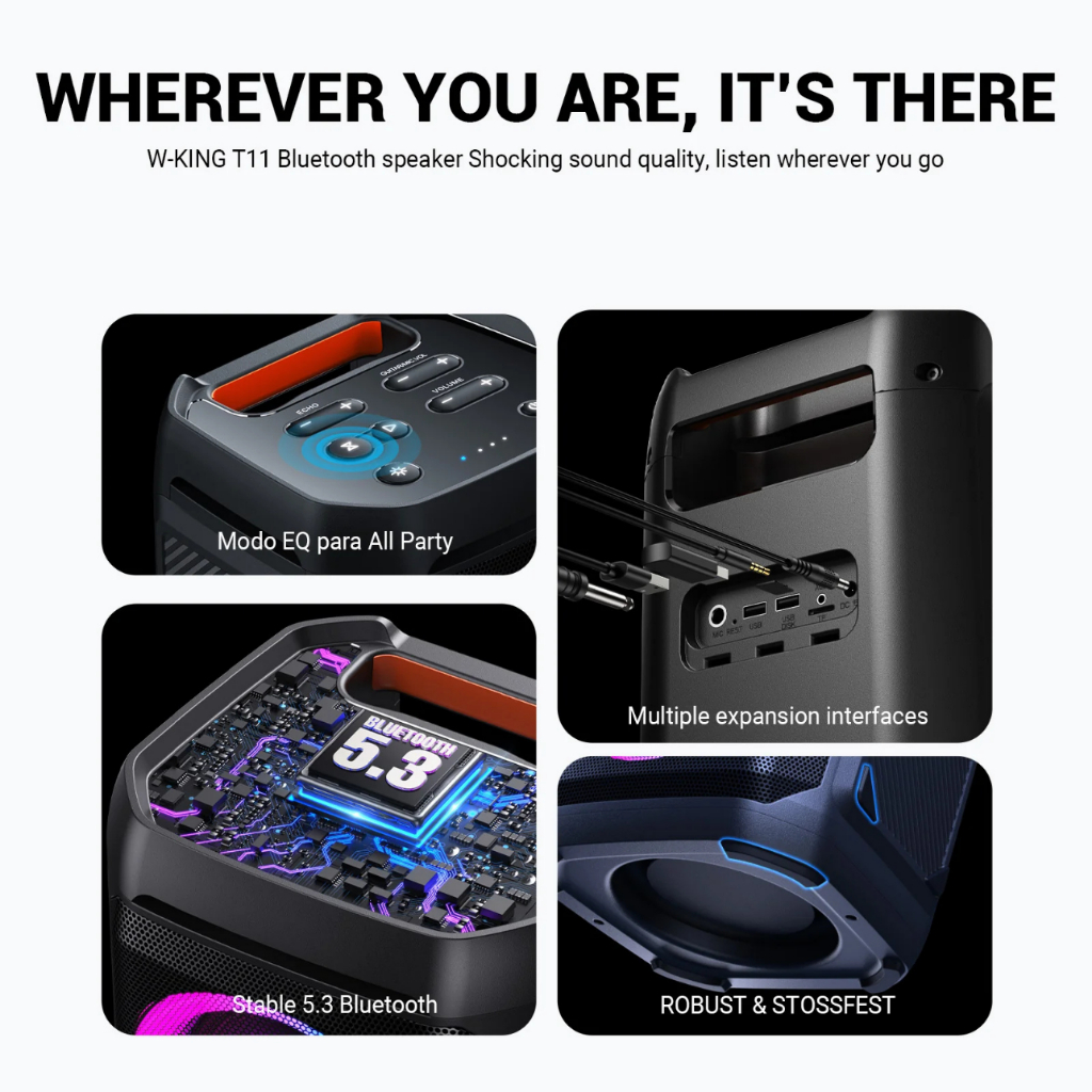W-KING T11+ ลำโพงบลูทูธ ปาร์ตี้ 100W กันน้ำ IPX6 พร้อม ไมค์ลอย 2 ตัว แบตอึด Powerbank ในตัว ฟังชั่นครบ ราคา ถูกที่สุด ดีลบีเคเค แกลเลอรีภาพที่ 3