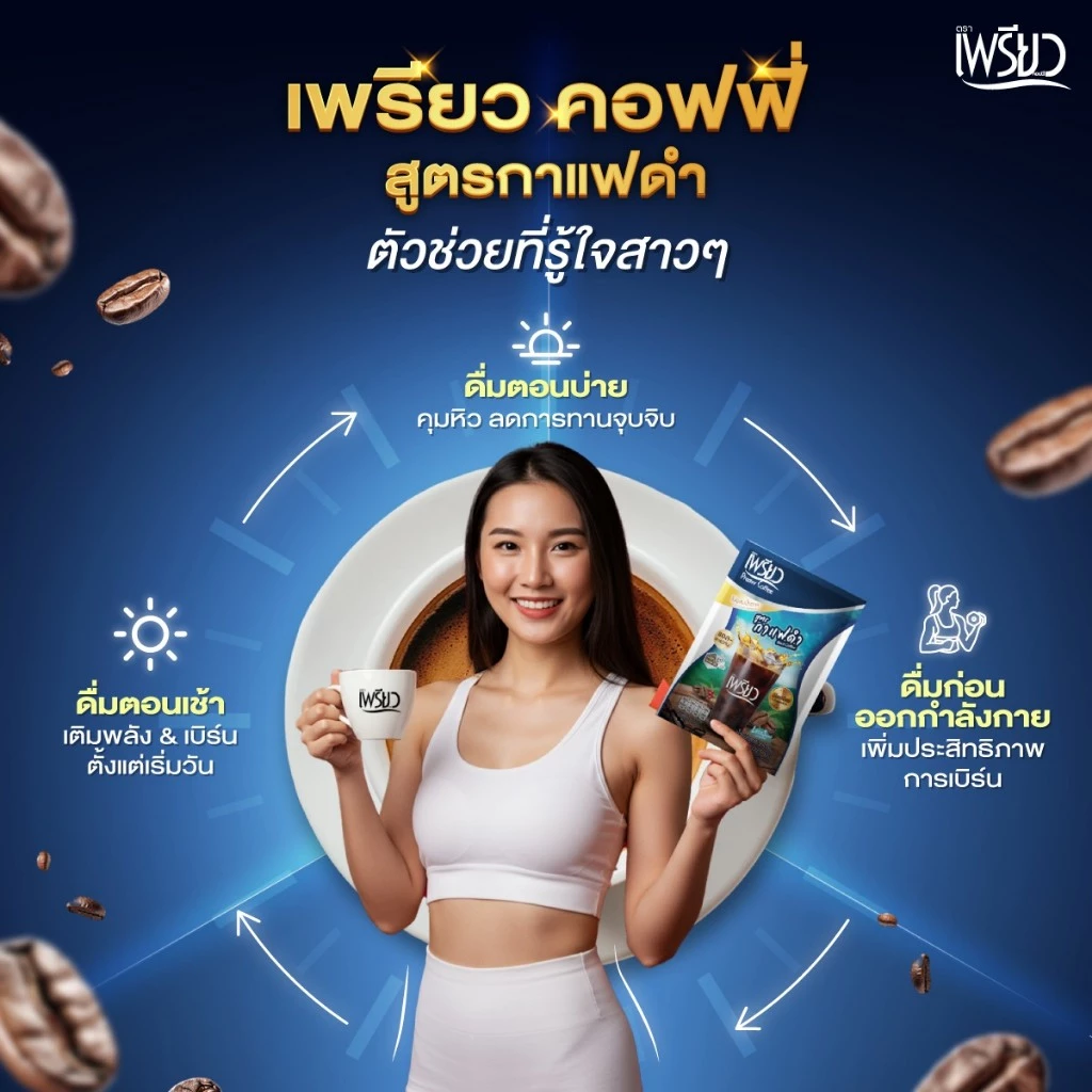 [ยกลัง 36 ห่อ] Preaw Black Coffee เพรียว คอฟฟี่ กาแฟดำ ปรุงสำเร็จ ผสมโครเมียมและแอล-คาร์นิทีน กาแฟเพรียว กาแฟคุมหิว thumbnail 4