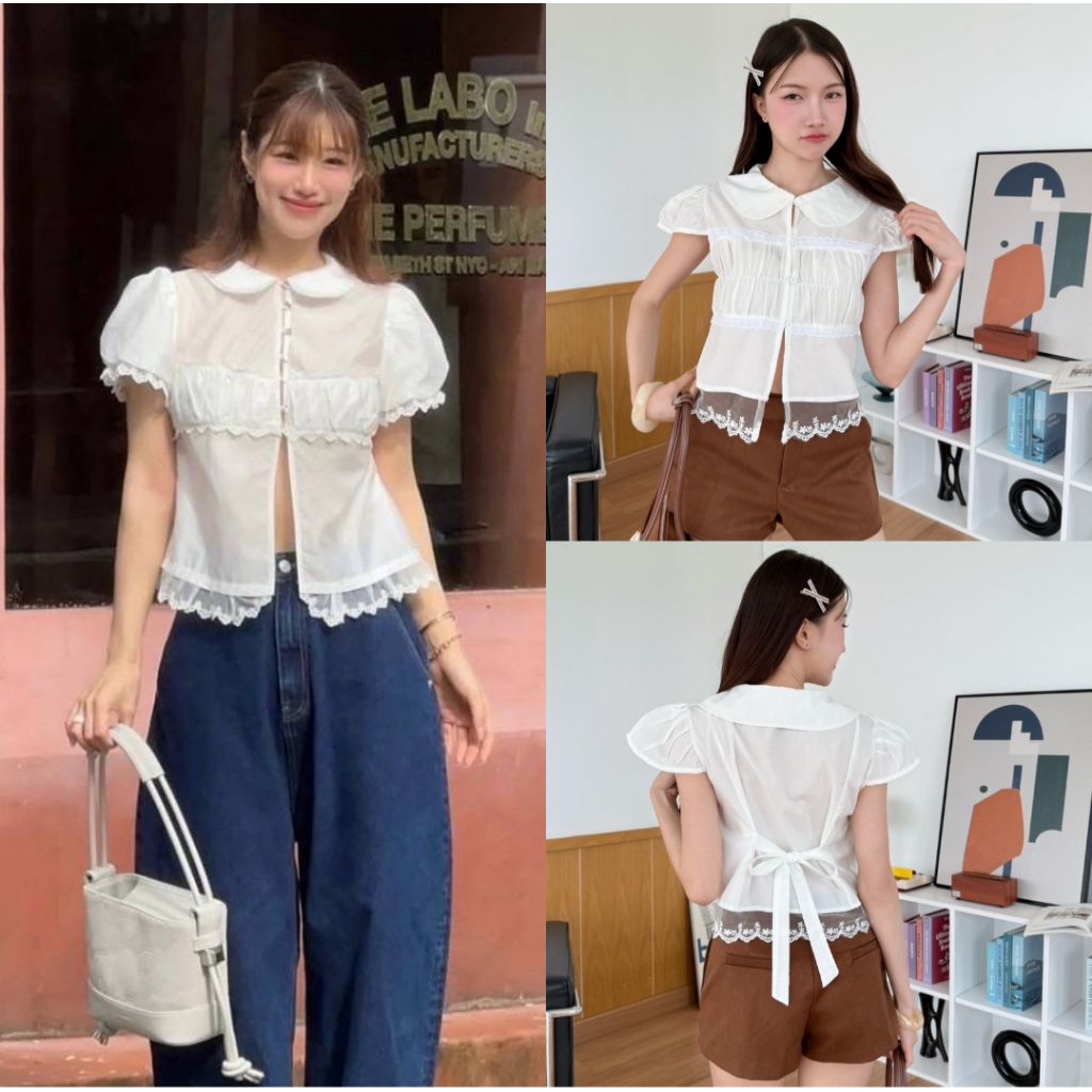 เสื้อคอปกดีเทลแต่งลูกไม้น่ารัก