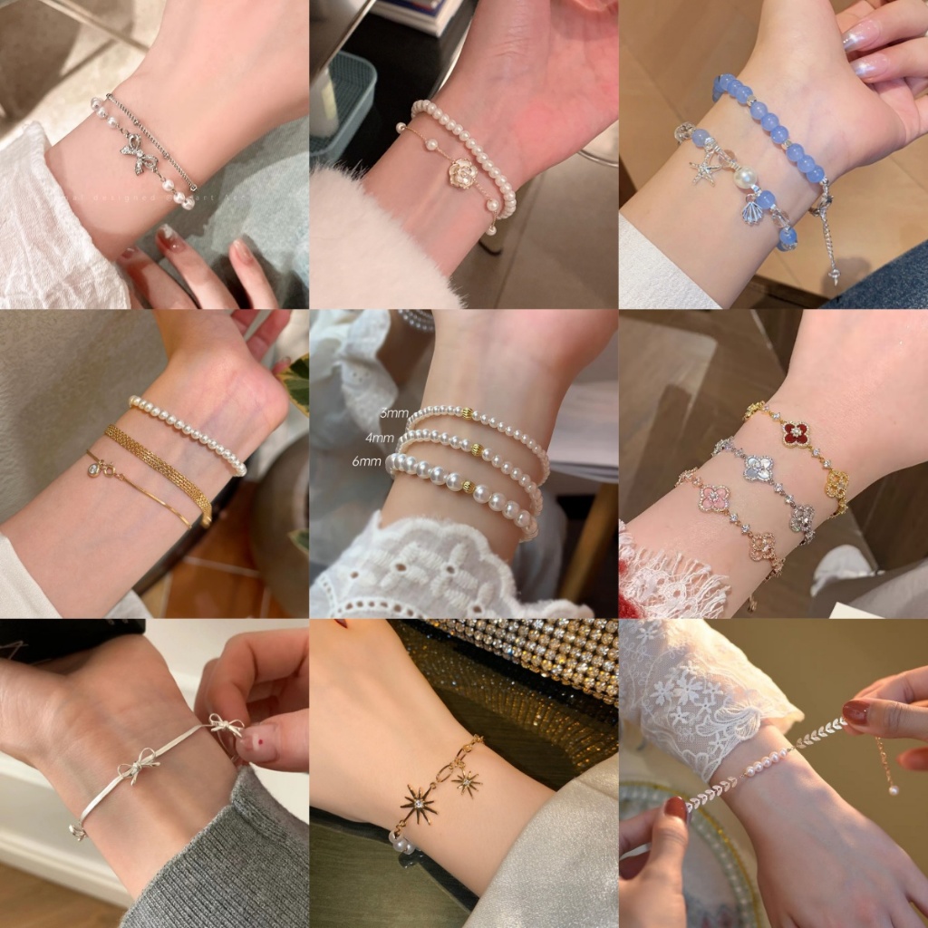 สร้อยข้อมือมุก สไตล์เกาหลี แฟชั่น ดอกคามิลเลีย สร้อยข้อมือ   คาเอะหลากสไตล์   ส่งไวจากไทย