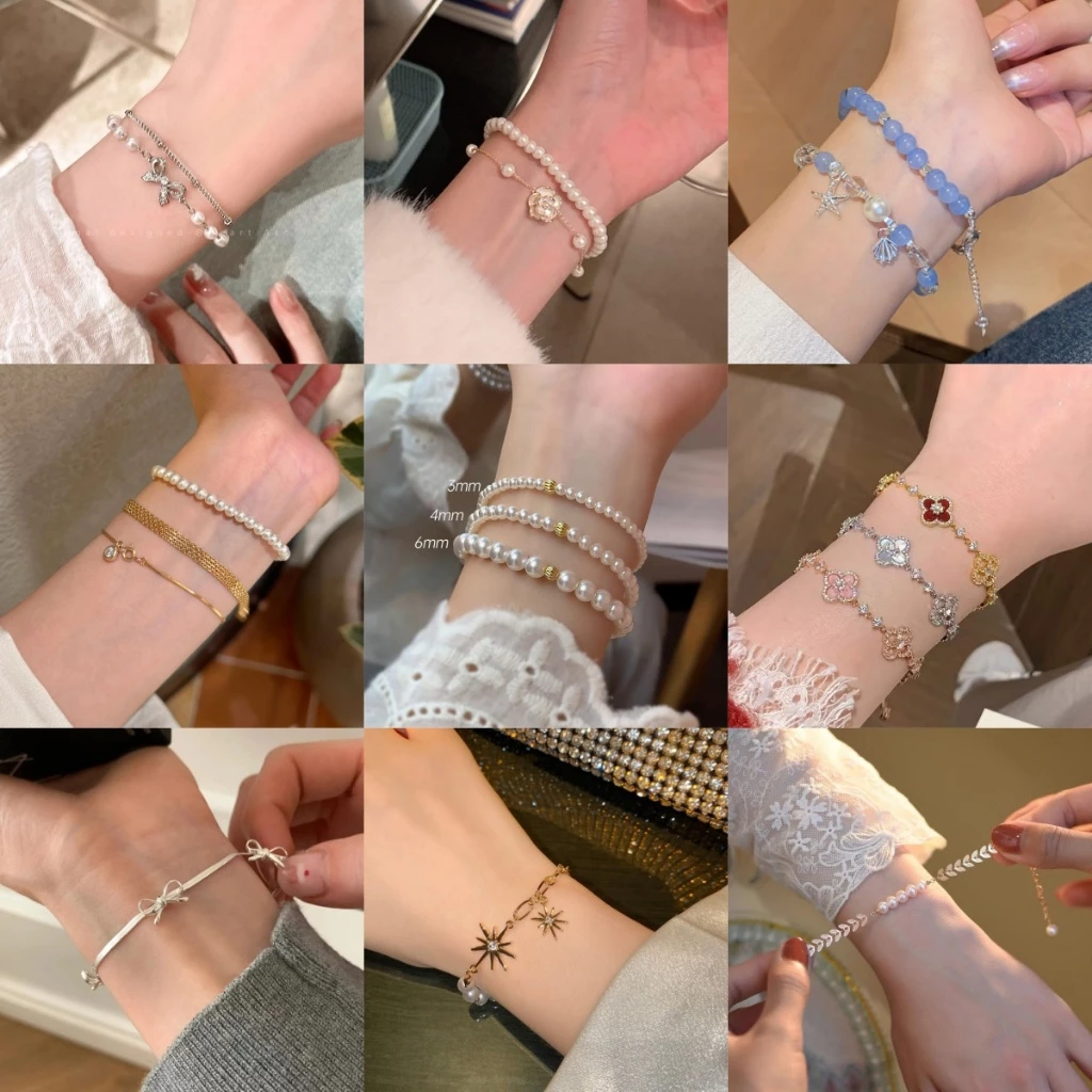 สร้อยข้อมือมุก สไตล์เกาหลี แฟชั่น ดอกคามิลเลีย สร้อยข้อมือ คาเอะหลากสไตล์ ส่งไวจากไทย