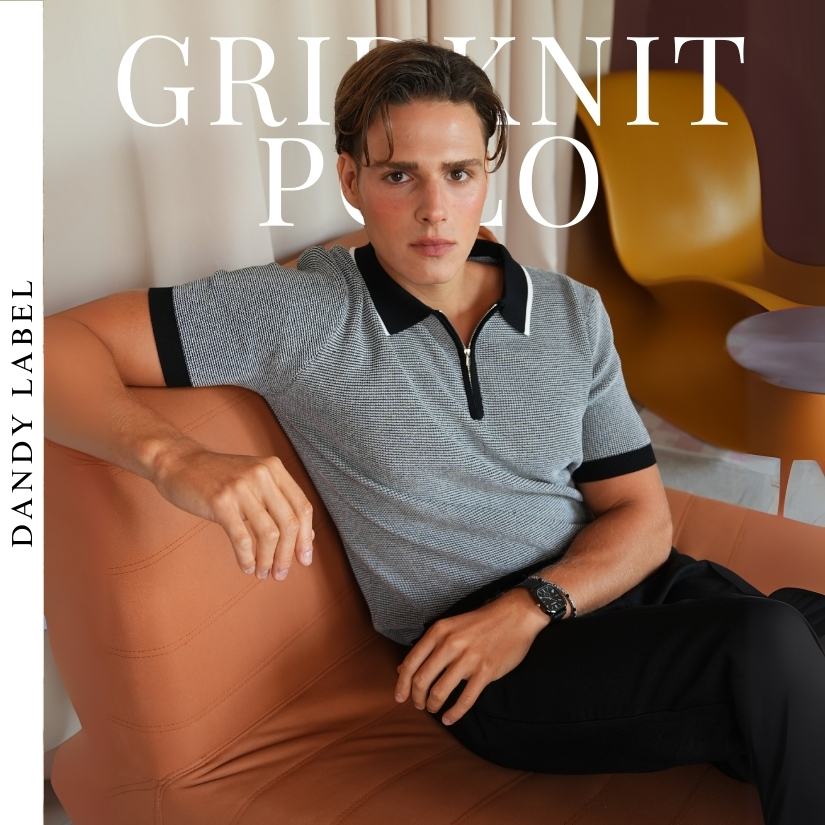DANDY LABEL | [3สี] เสื้อไหมพรมผู้ชาย รุ่น Gridknit Polo คอปกซิป แขนสั้น สไตล์เกาหลี ใส่สบาย ไม่ร้อน ทรงสวยมาก