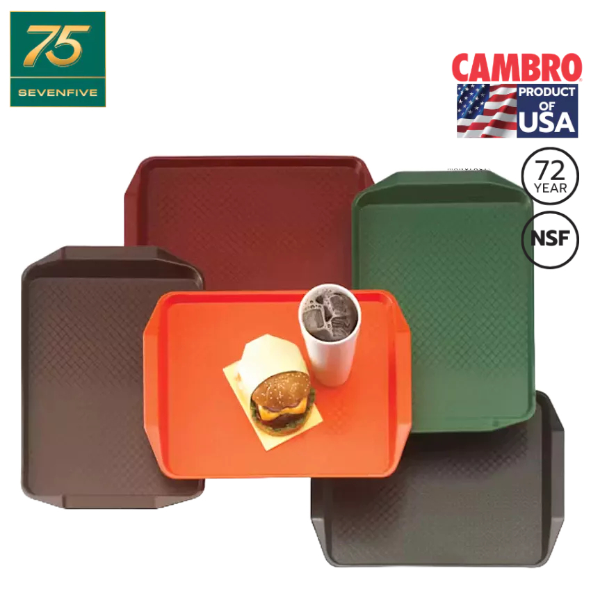 CAMBRO ถาดเสิร์ฟอาหาร ถาดใส่อาหารพลาสติก ถาดเสริฟ ขนาดใหญ่ แบบสี่เหลี่ยม มีลายกันลื่น ทรงสี่เหลี่ยมมีที่จับ (12x17นิ้ว)