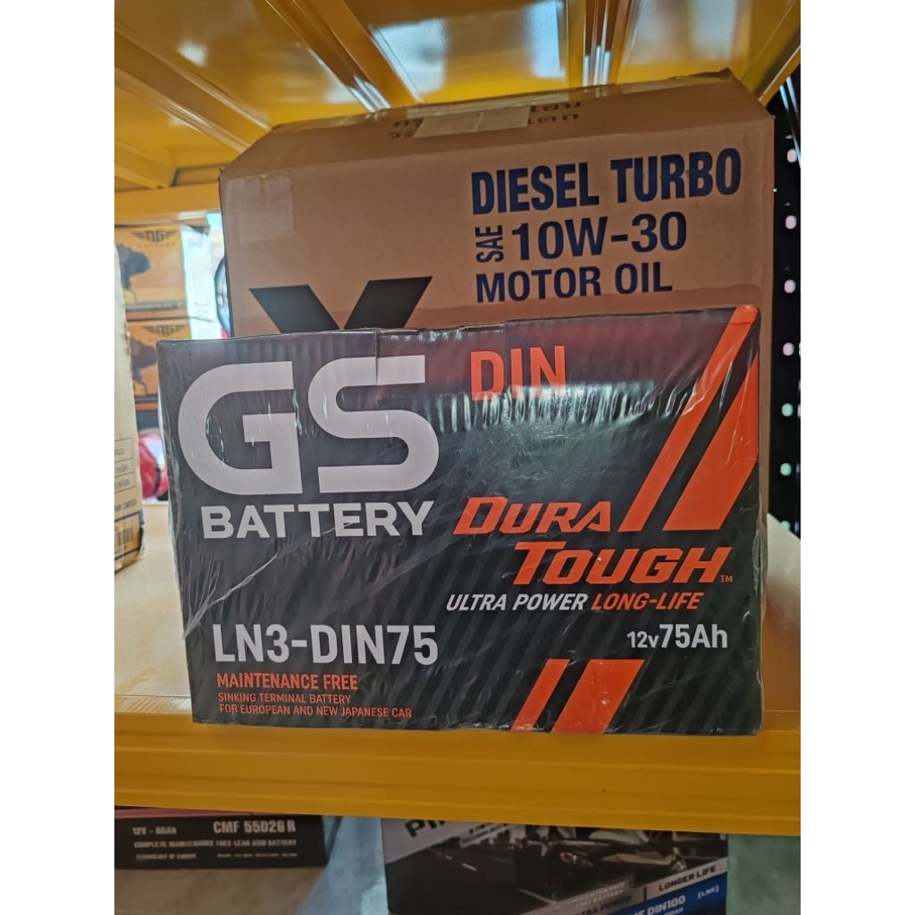 แบตเตอรี่​ใหม่ GS​ Din75​ Ln3 ลูกดำ​ ใส่กระบะ​ เก๋ง​ รถตู้​