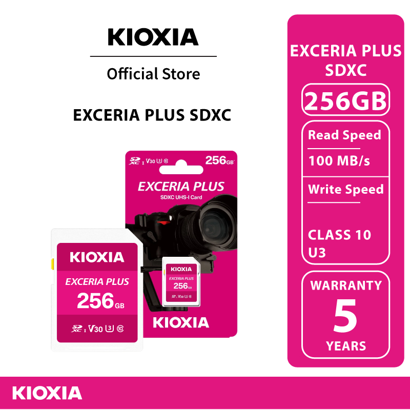 KIOXIA EXCERIA PLUS SD Memory CardCL10 U3 R100/W85 ความจุ 256 GB