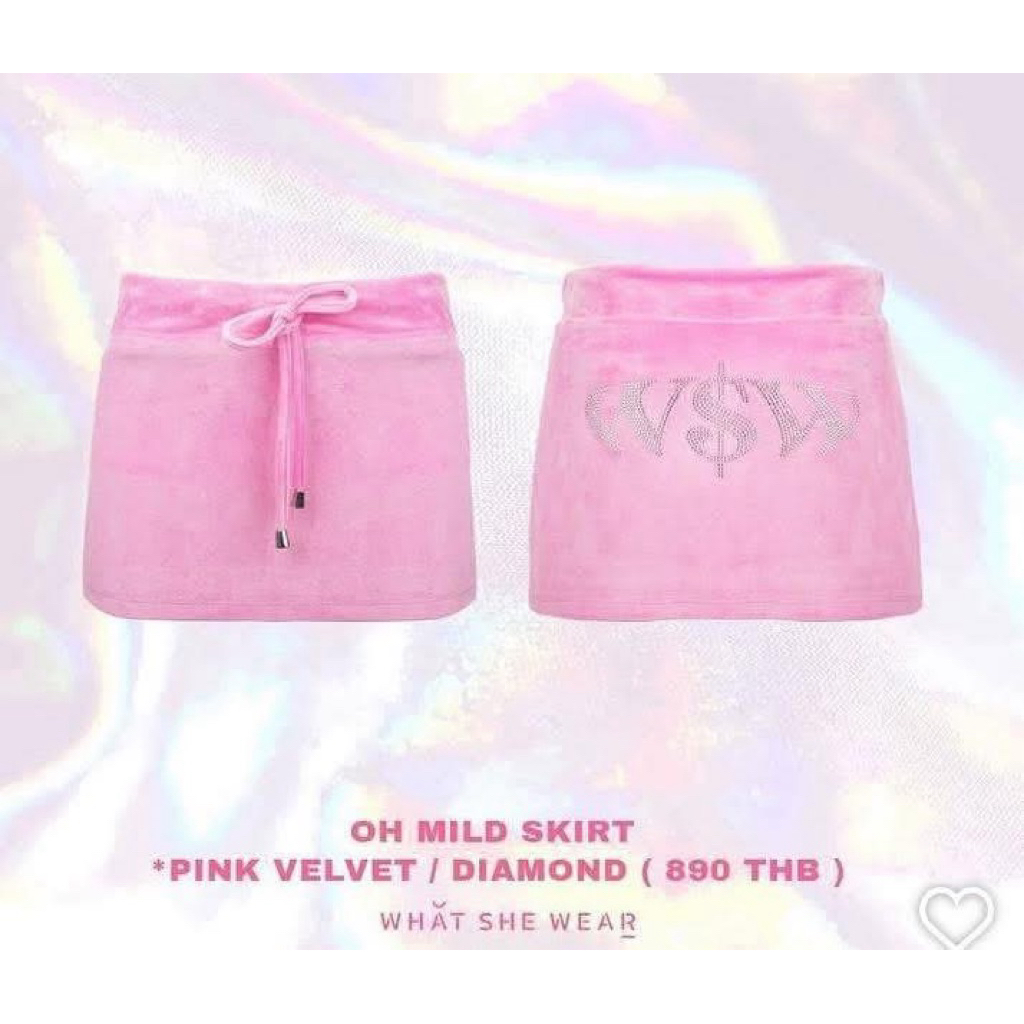 กระโปรงแบรนด์ what she wear รีดเพชร (from890) สีชมพู💕
