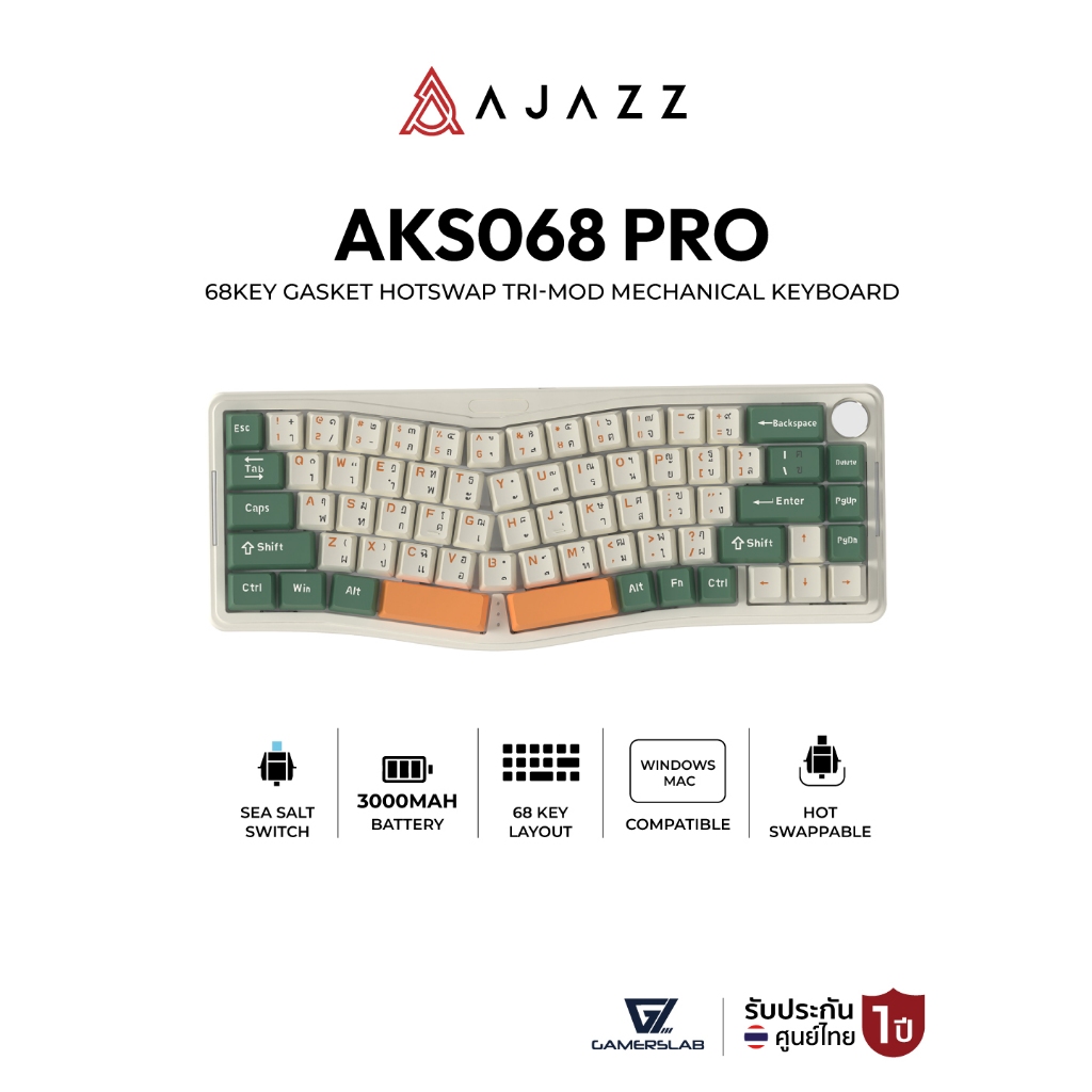 คีย์บอร์ดเกมมิ่ง Ajazz AKS 068Pro 68Key Gasket Hotswap Tri-Mod Mechanical Keyboard