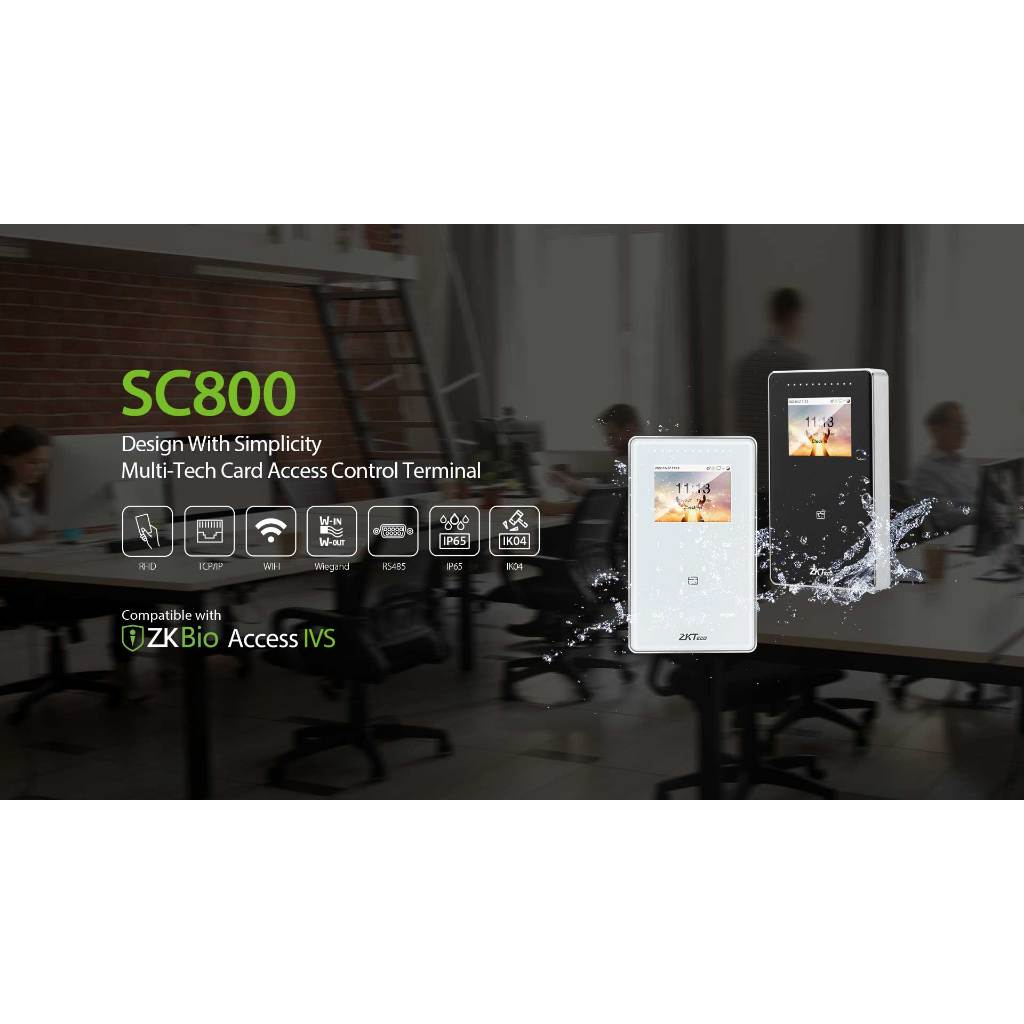 ZKTECO SC800 เครื่องทาบบัตรเปิดประตูจอสัมผัส กันน้ำ