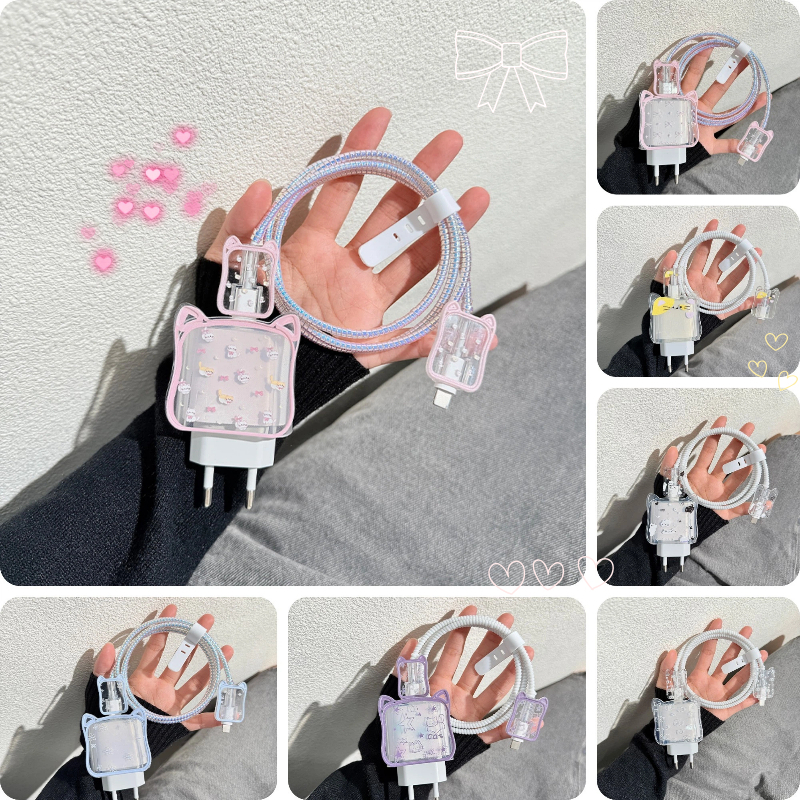 1ชุด5ชิ้น เคสถนอมสายชาร์จ Anti Dust ทนทาน ฝาครอบป้องกันสายชาร์จแมวน่ารัก Charger Protector เหมาะสำหรับ IP(18/20w)